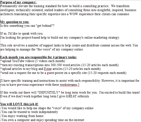 Sample job description for a VA